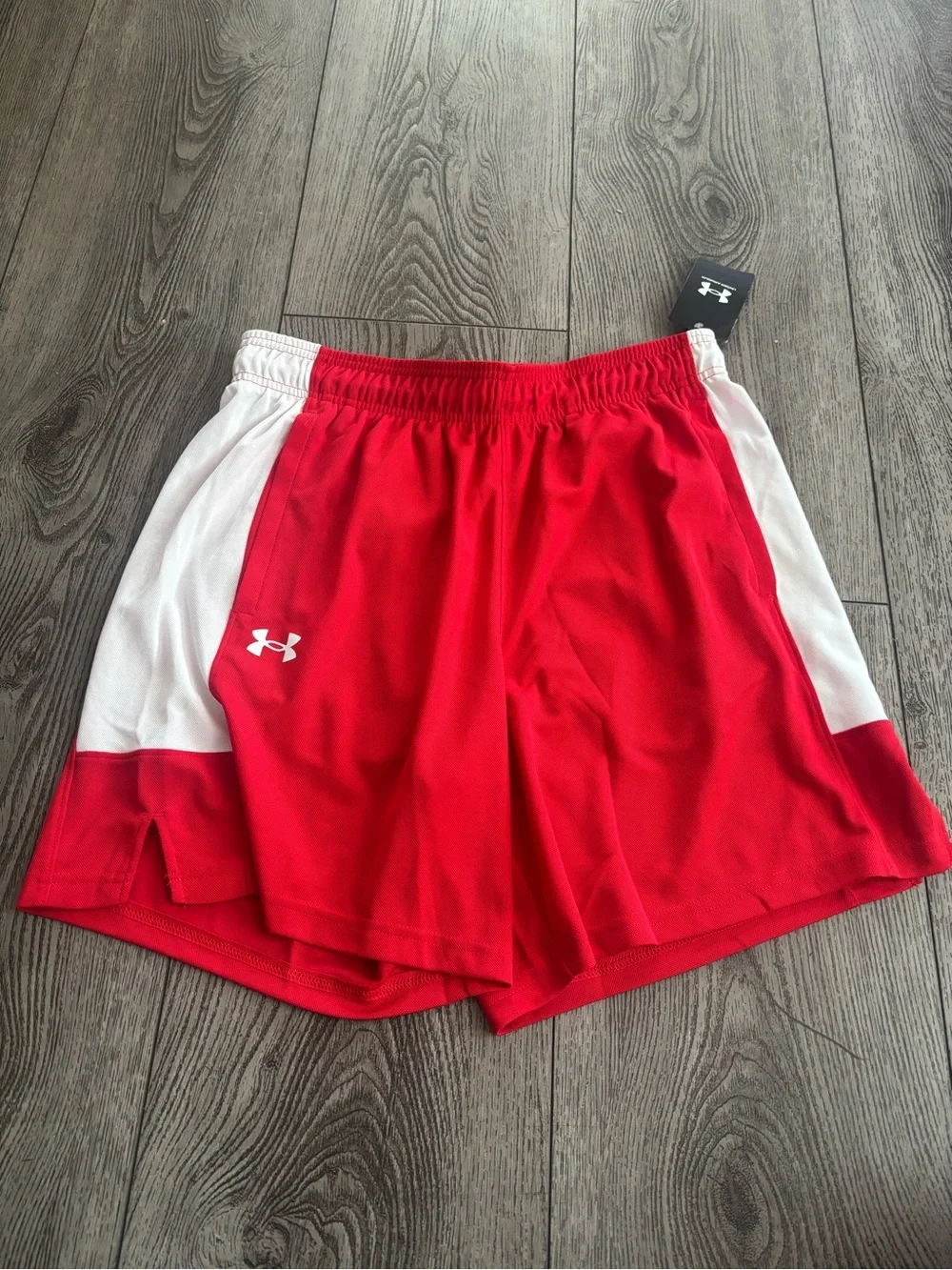 Under Armour Mens Red and White Athletic Shorts